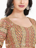 Thumbnail for Joban Fashion Pink Multi Silk Padded Blouse With Sweetheart Neck 3/4 Sleeves - Distacart