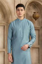 Thumbnail for Raivat Ethnic Banarasi Art Silk Mirror Work Kurta Pajama In Grey Colour
