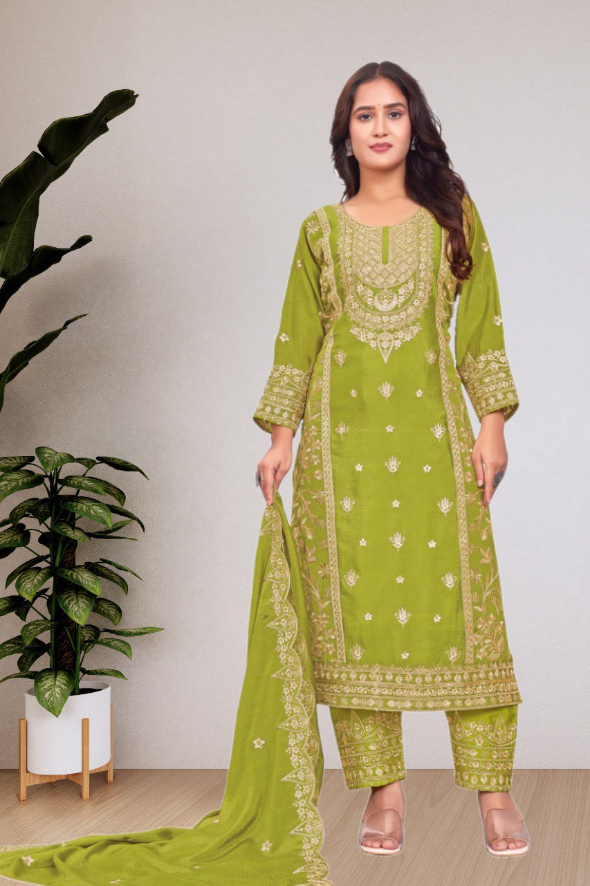 Lehenga Mart Designer Salwar Suit For Women or Girls - Olive Green