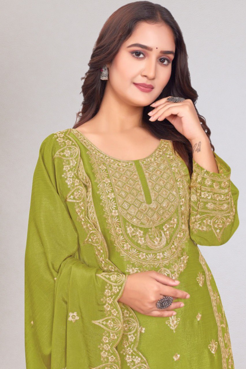 Lehenga Mart Designer Salwar Suit For Women or Girls - Olive Green
