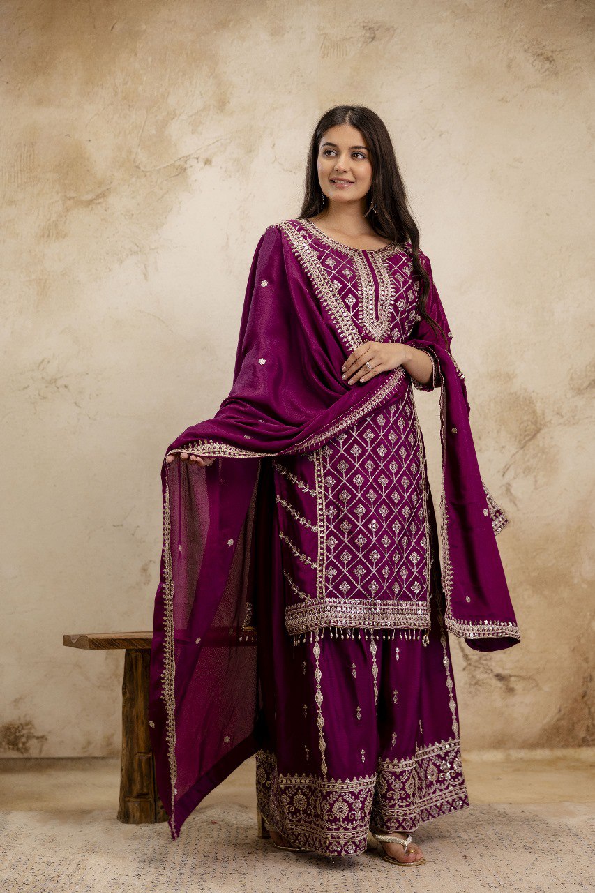 Lehenga Mart Designer Sharara Suit For Women or Girls - Wine