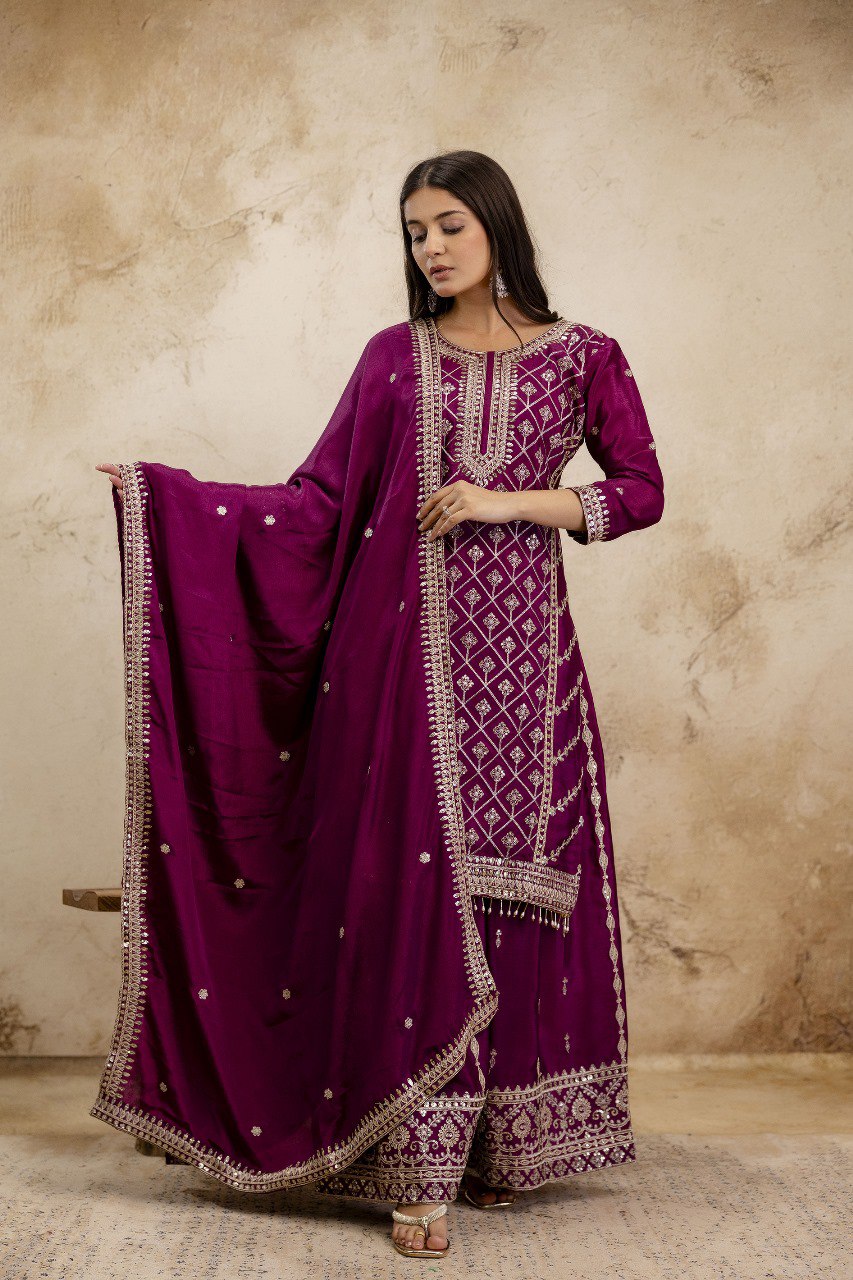 Lehenga Mart Designer Sharara Suit For Women or Girls - Wine