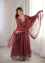 Thumbnail for Teeya Creation Brown Crunchy Silk Wedding Wear Embroidery Work Design Gown - Distacart