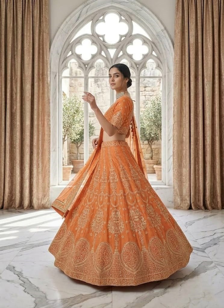 Lehenga Mart Gorgeous Lehenga Choli For Wedding-Orange - Dista