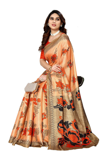 Vamika Orange Printed Art Silk Saree - Distacart