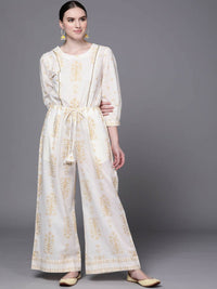 Thumbnail for Ahalyaa Off White Printed Basic Jumpsuit - Distacart