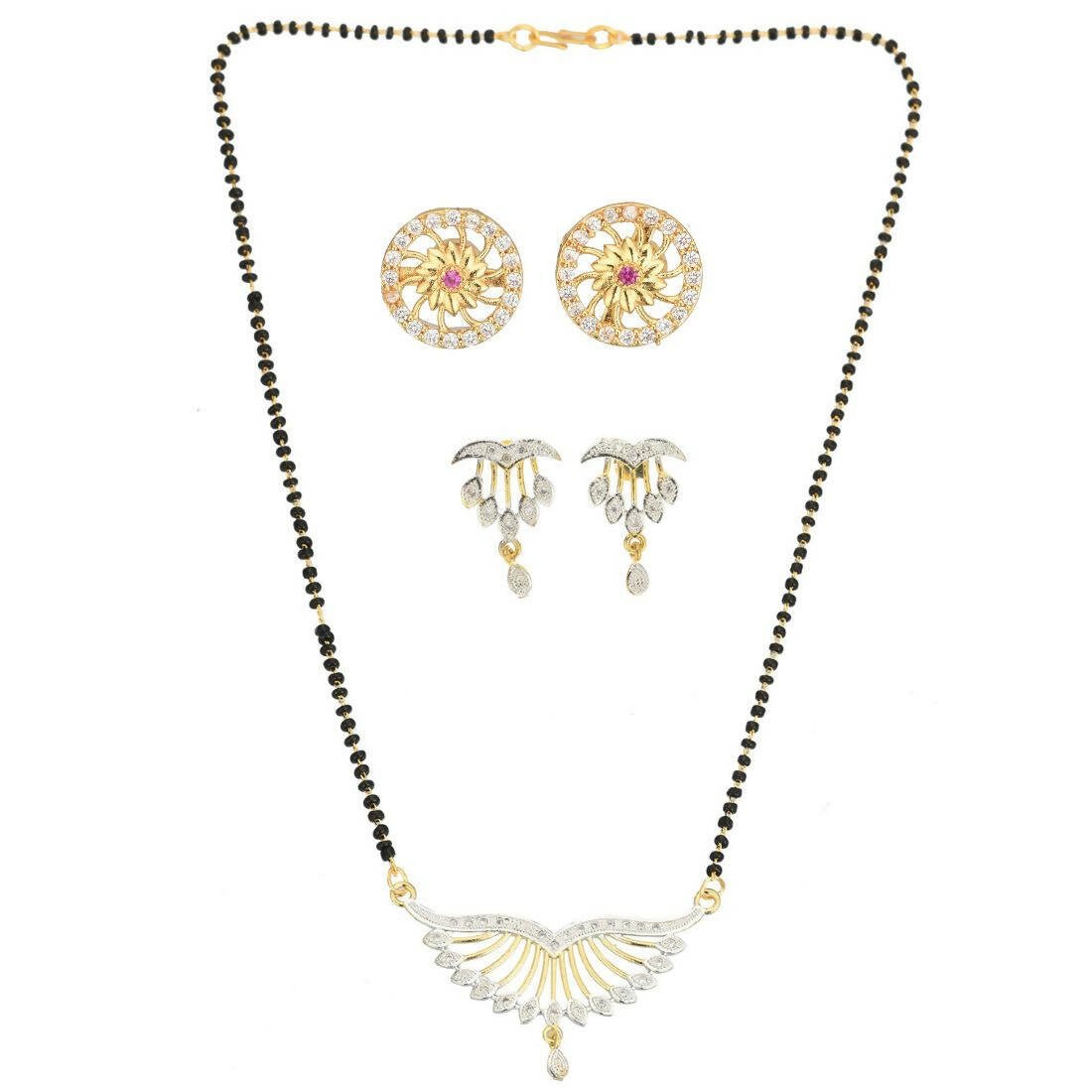 AanyaCentric Gold Plated Mangalsutra with Pendant, 2 Pair Earrings - Distacart