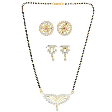 AanyaCentric Gold Plated Mangalsutra with Pendant, 2 Pair Earrings - Distacart
