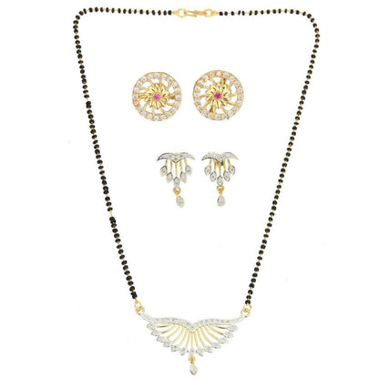 AanyaCentric Gold Plated Mangalsutra with Pendant, 2 Pair Earrings - Distacart