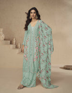 Thumbnail for Anaita Sea-Green Chinon Readymade Suit with Embroidery Sequence Work - Distacart