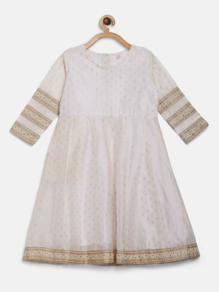 Ahalyaa Off White Chanderi Anarkali Kids Kurta With Dupatta For Girls - Distacart