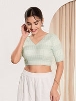 Thumbnail for Joban Fashion Pista Green Crochet Padded Blouse With V Neck Elbow Sleeves - Distacart