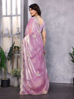 Thumbnail for Vastranavya Lavender Embroidery Work Shimmer Chiffon Saree with Unstitched Blouse