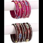 Thumbnail for Afast Bridal Wedding & Party Fashionable Colorful Glass Bangle/Kada Set, Pack Of 12 - Maroon, Pink - Distacart