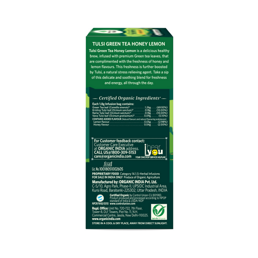 Organic India Tulsi Green Tea Honey Lemon Teabags - Distacart