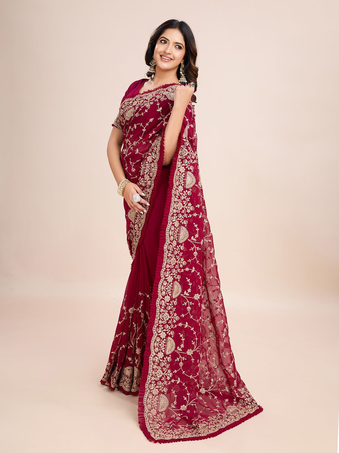 kasee Floral Embroidered Pure Georgette Ready to Wear Saree - Distacart