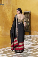 Thumbnail for Vastranavya Black Printed with Zari Weaving Work Poly Cotton Saree & Unstitched Blouse - Distacart