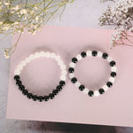 Thumbnail for NVR Men & Women White & Black Marbel Crystal Elasticated Bracelet - Distacart