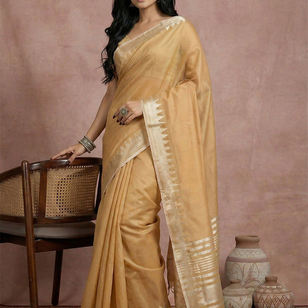 Shree Shyam Fashion Golden Cotton Saree - Distacart