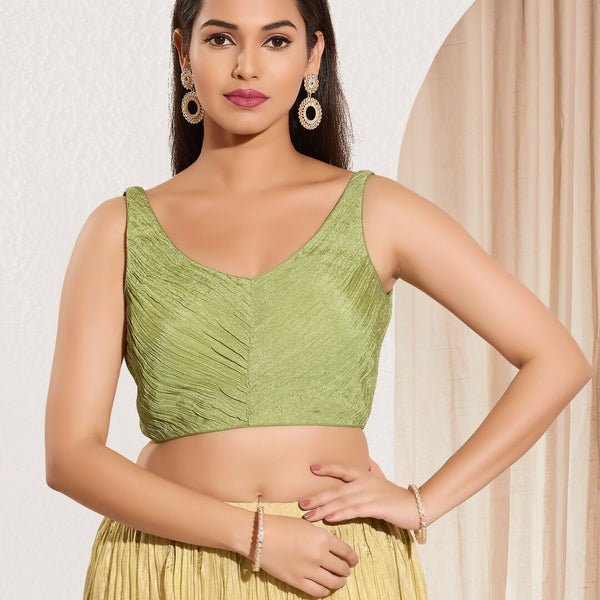 Joban Fashion Mehendi Green Tissue Padded Blouse With Sweetheart Neck Sleeveless - Distacart