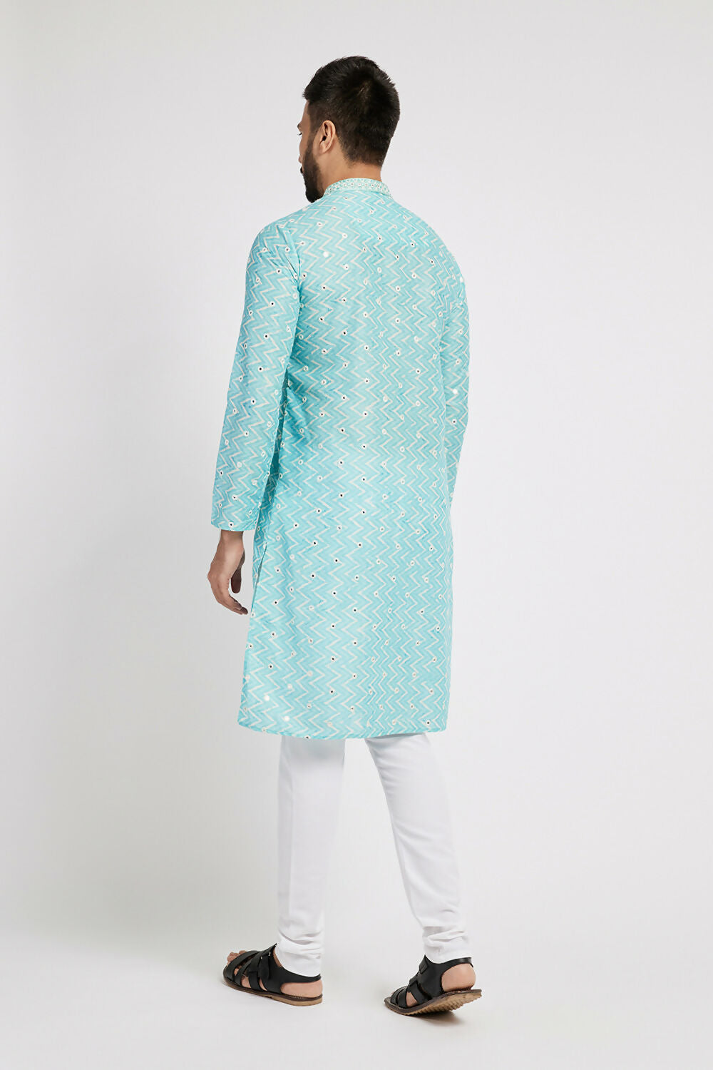 Ethnic India Blue Men's Kurta Embellished Polyester - Distacart