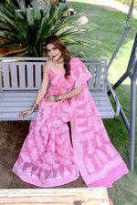 Thumbnail for Partywear Designer Pink Jamdani contton Fancy Saree - Starwalk - Distacart