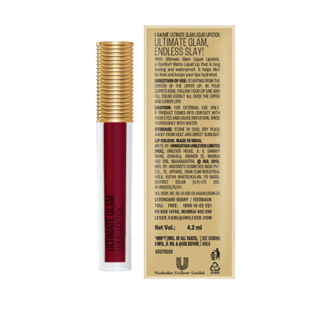 Lakme Ultimate Glam Matte Liquid Lipstick - Red Wine - Distacart