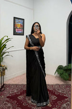 Thumbnail for Teeya Creation Black Color Chinon Silk Wedding Wear Ready To Wear Saree With Koti - Distacart