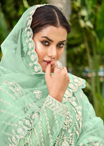 Thumbnail for Mint Green Stone & Cording Work Festive Palazzo Suit - Emponline - Distacart