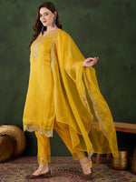 Thumbnail for Sangria Embroidered Kurta & Trouser With Dupatta