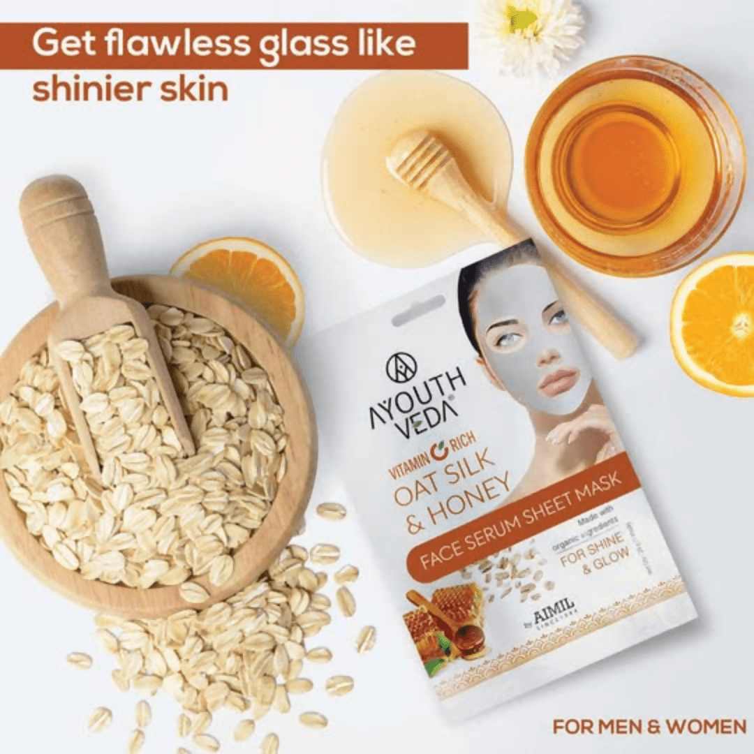 Ayouthveda Vitamin C Rich Oats Silk & Honey Face Serum Sheet Mask - Distacart