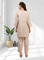 Thumbnail for Joban Fashion Beige Linen Embroidered Readymade Cord Set - Distacart