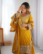 Thumbnail for Joban Fashion yellow Palazzo Chinon silk Coding Dori with Sequence with Rivet Moti