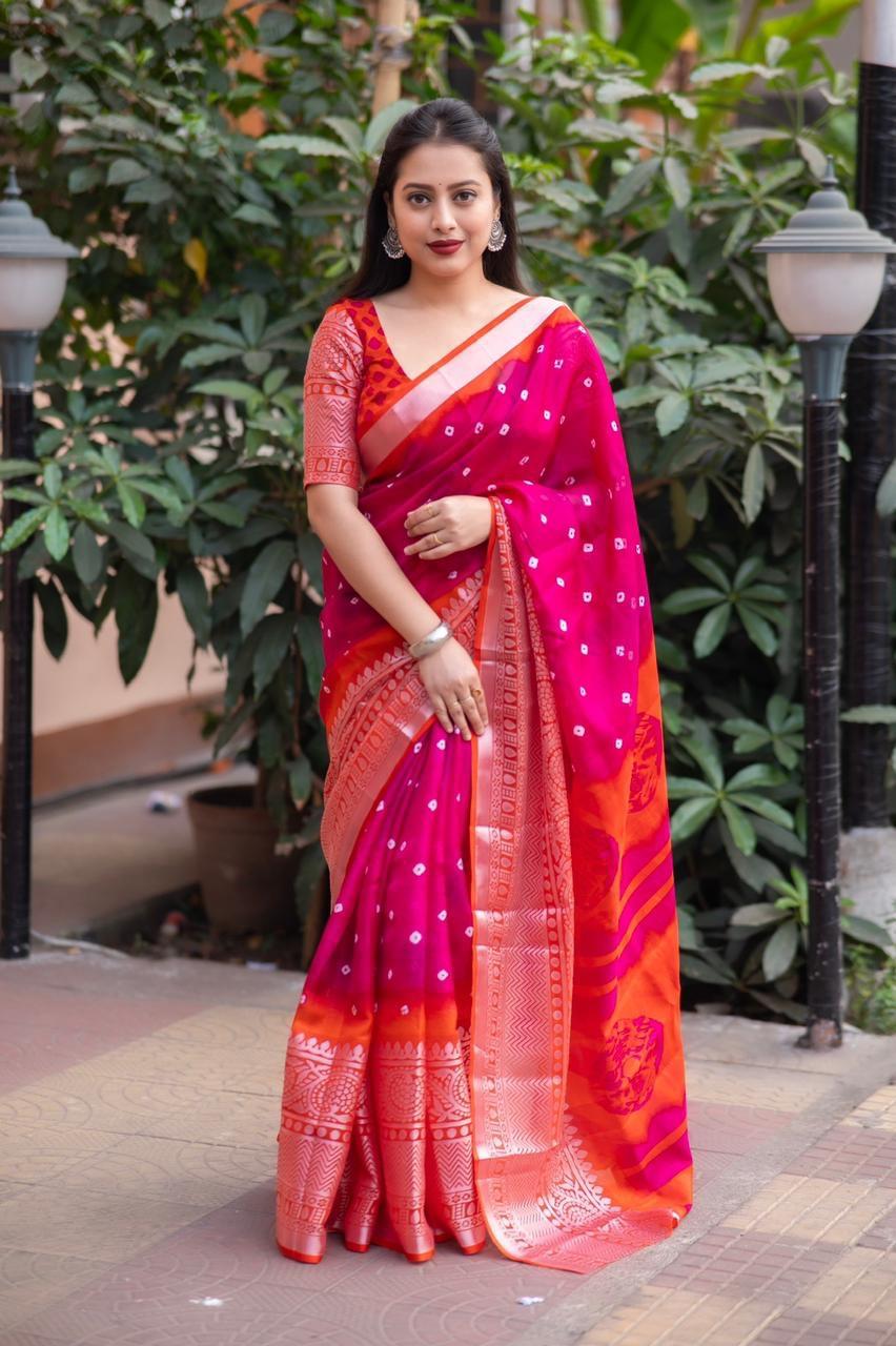 Rani Jute Silk Ethnic Motifs Saree with Unstitched Blouse - A2M - Distacart