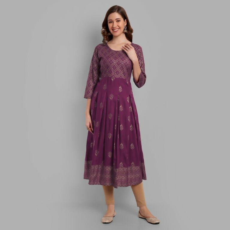 Alvano Beautiful Printed Anarkali Kurta for Women and Girls Casual wear, Partywear, Wedding (Wine) - Distacart