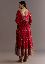 Thumbnail for Teeya Creation Red Color Chinnon Silk Embroidery Work Gown - Distacart