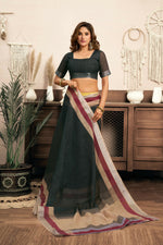 Thumbnail for Joban Fashion  Black Solid Linen Ready To Wear Saree With Unstitched Blouse - Distacart