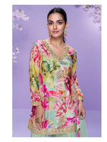 Thumbnail for Aarshi Fashions Mint Green Floral Print Full Stitched Palazzo Suits - Distacart