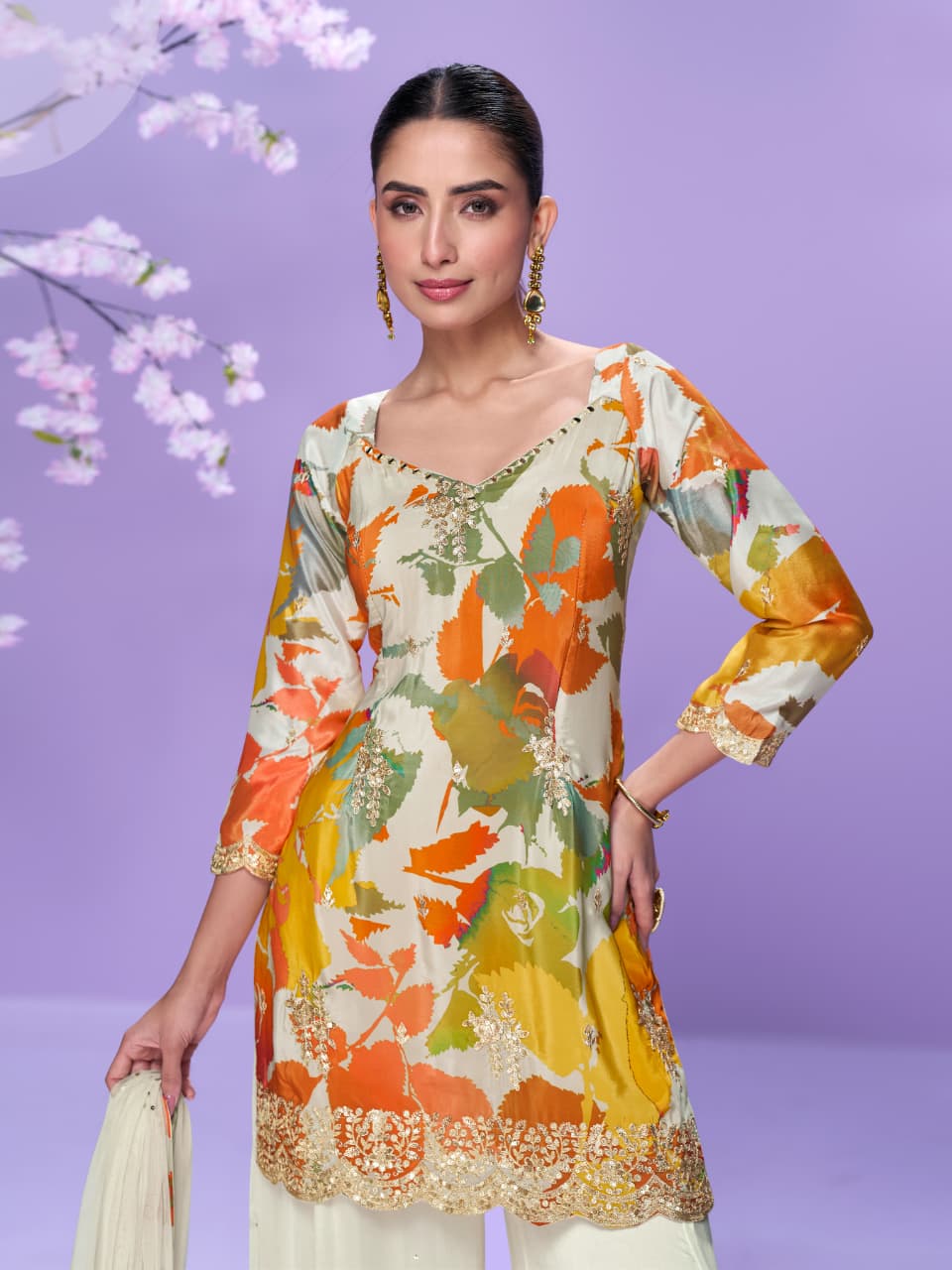 Aarshi Fashions White Floral Print Full Stitched Palazzo Suits - Distacart