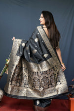 Thumbnail for Jyoti Fashion Women's Black Paithani Silk Zari Woven Saree with Blouse - Distacart