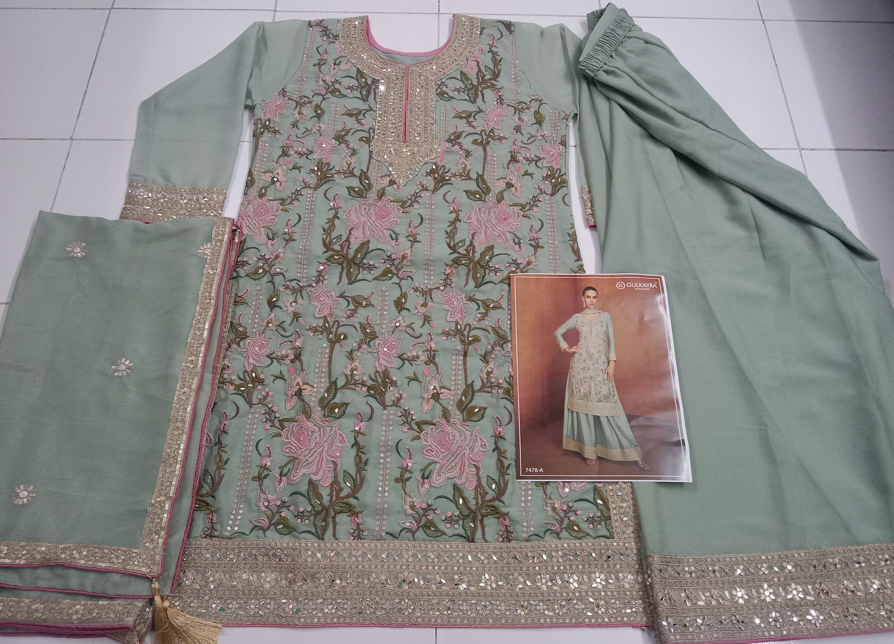 Aarshi Fashions Light Green Chinon Heavy Embroidery Wedding Palazzo Salwar Suit