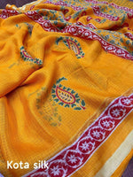 Thumbnail for Mustard Silk Blend Geometric Saree with Unstitched Blouse - A2M