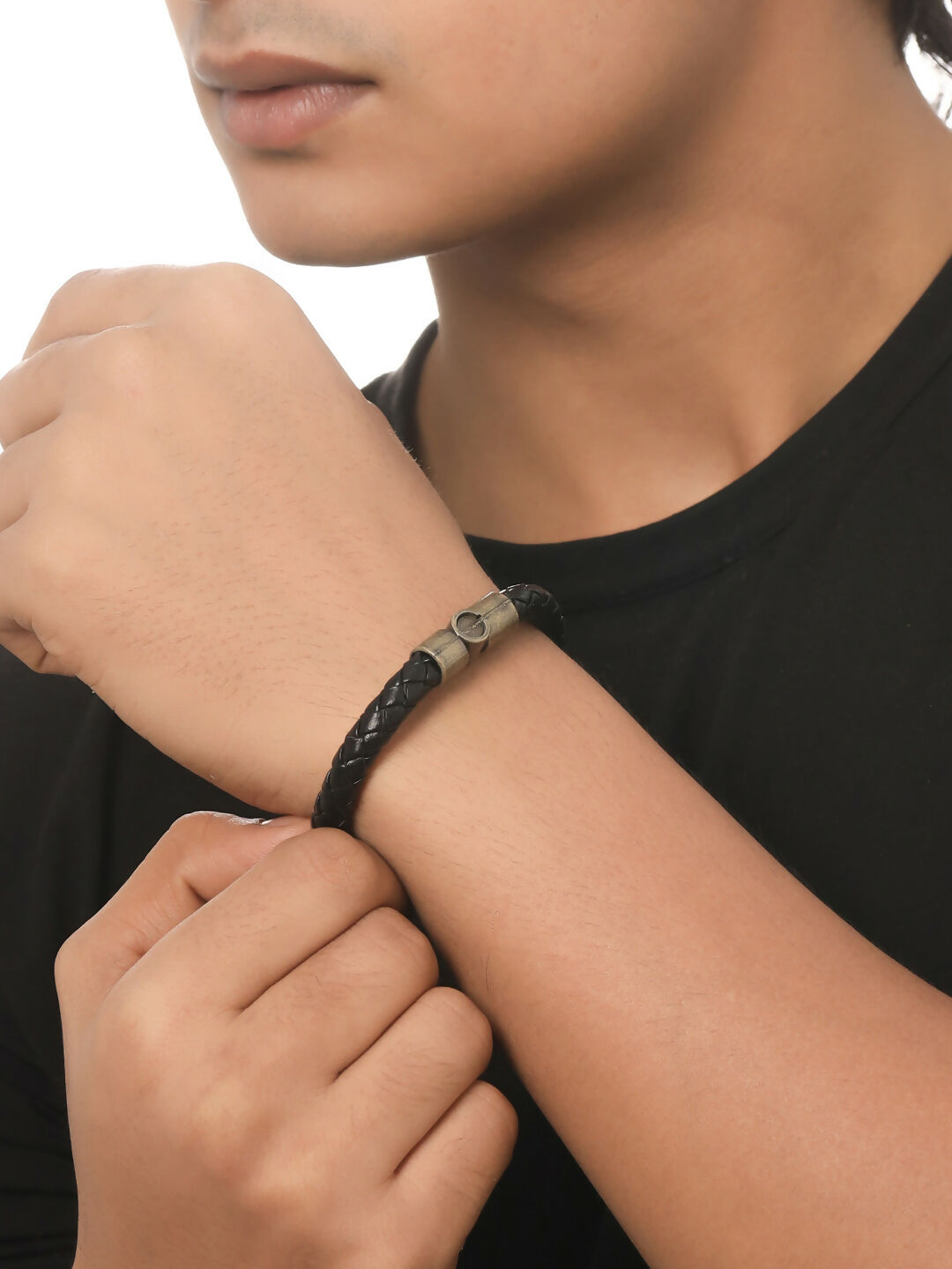 NVR Men's Set of 2 Black Leather Bracelet - Distacart