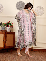Thumbnail for Varanga Women Pink Pure Silk Gotta And Mirror Work Kaftan With Tulip Pants - Distacart