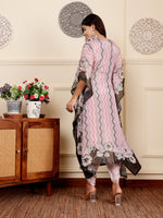 Thumbnail for Varanga Women Pink Pure Silk Gotta And Mirror Work Kaftan With Tulip Pants - Distacart