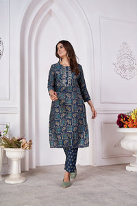 Thumbnail for NOZ2TOZ Women's Party Wear Premium Royal Silk Kurta With Pant And Duppata Set - Navy Blue - Distacart