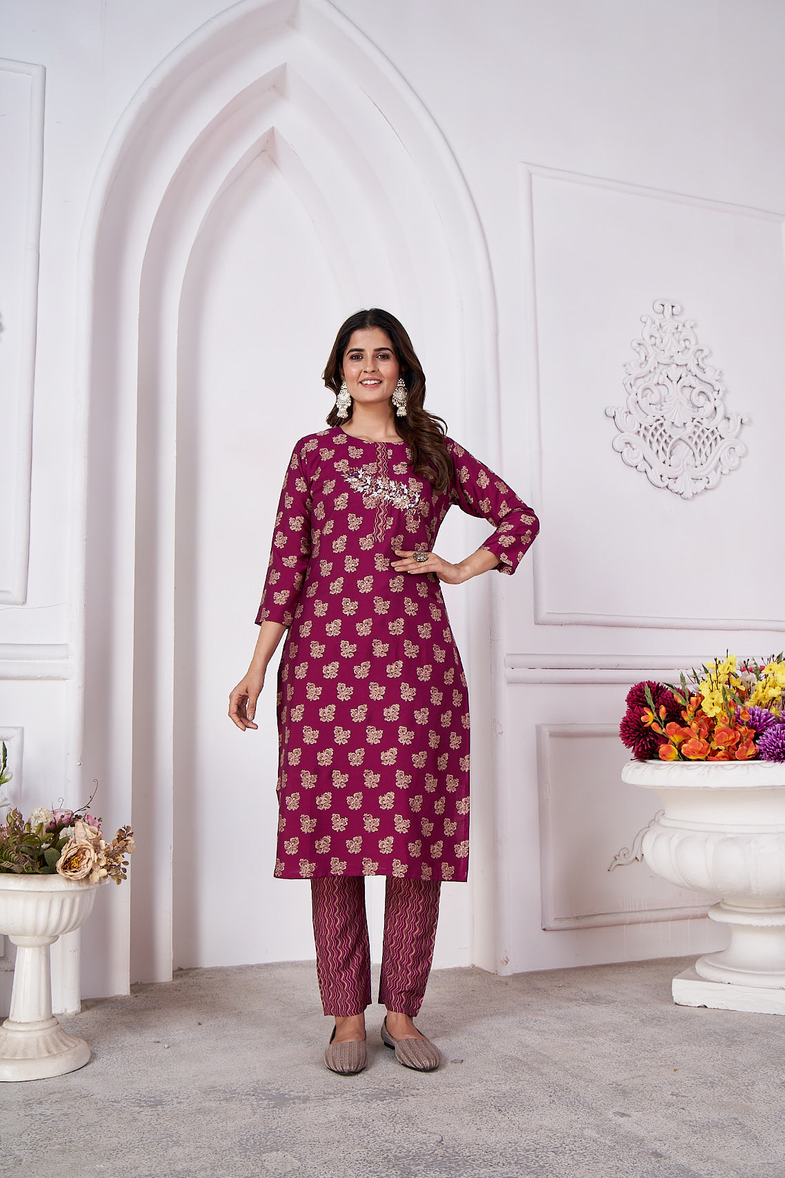NOZ2TOZ Women's Party Wear Premium Royal Silk Kurta With Pant And Duppata Set - Purple - Distacart