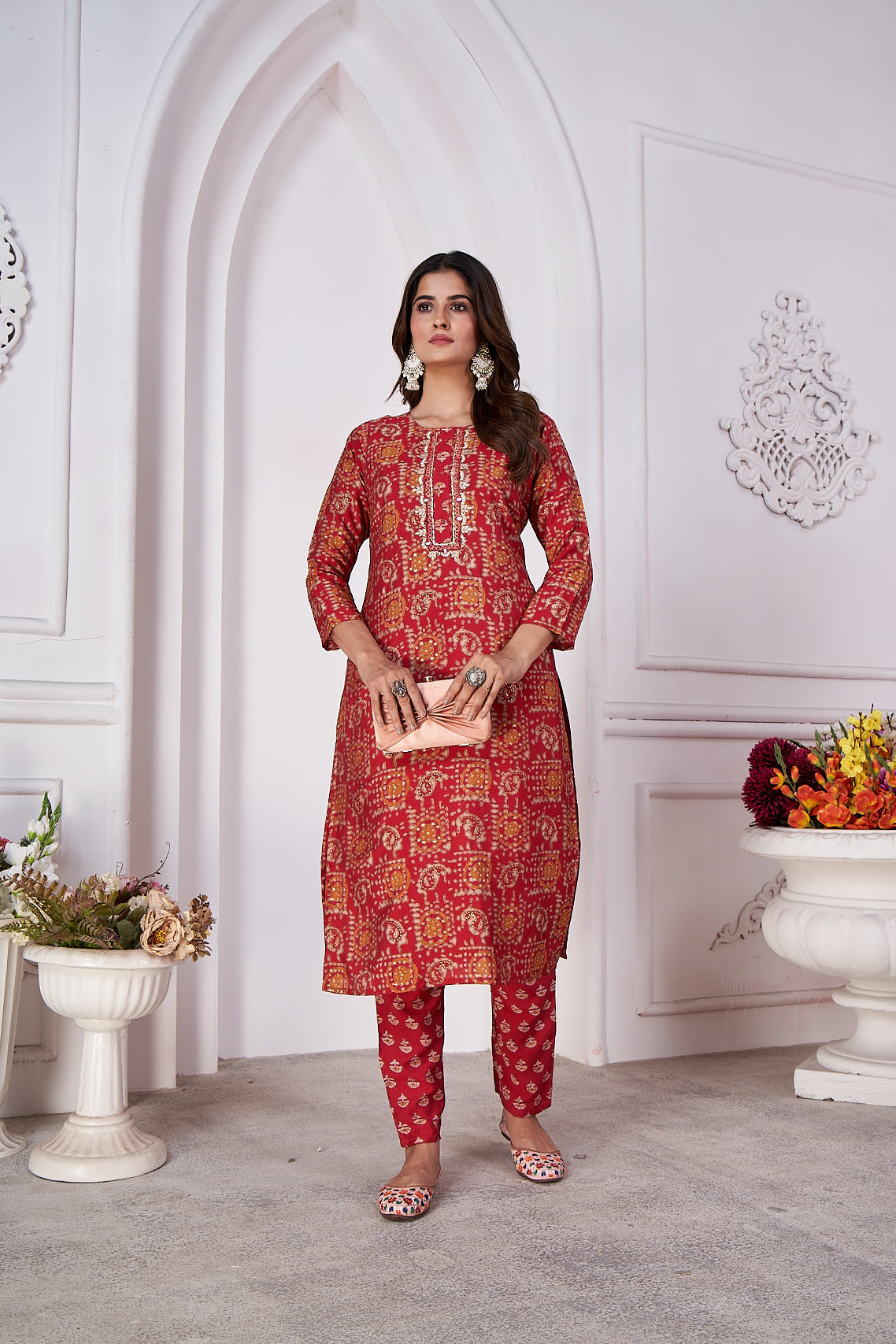 NOZ2TOZ Women's Party Wear Premium Royal Silk Kurta With Pant And Duppata Set - Red - Distacart