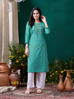 Thumbnail for Lyush Women Party Wear Hand Embroidery Worked Kurta With Pant - Light Green - Distacart