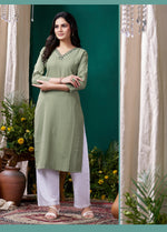 Thumbnail for Lyush Women Party Wear Hand Embroidery Worked Kurta With Pant - Mehndi - Distacart